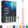 7AM2M Electric Toothbrush with 6 Brush Heads for Adults and Kids, One Charge for 90 Days, 5 Modes with 2 Minutes Build in Smart Timer, IPX7 Waterproof(Rose Pink)