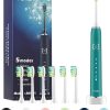 7AM2M Sonic Electric Toothbrush with 6 Brush Heads for Adults and Kids, One Charge for 90 Days, Wireless Fast Charge, 5 Modes with 2 Minutes Built in Smart Timer (Peacock Green)