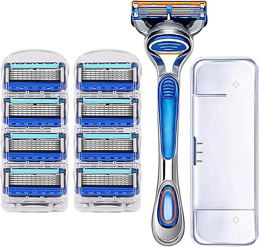 8 Refills Compatible with Gillette Razors for Men, Compatible with Fusion 5 Razor Blades, Smooth and Comfortable Shaving, Suitable for Men, Comes with 1 Handle + 1 Box