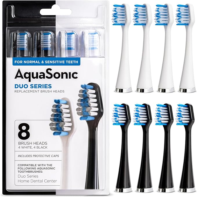 AquaSonic Duo Series Replacement Brush Heads | for Normal & Sensitive Teeth | Compatible with Duo Series & Home Dental Center Toothbrush Handles | NOT Compatible with Duo Series...