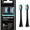 AquaSonic Standard Replacement Brush Heads | for Normal & Sensitive Teeth | Compatible with Many AquaSonic Toothbrush Handles (2 Pack Black)