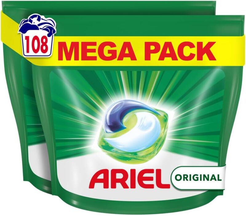 Ariel All-in-1 PODS Original Washing Liquid Laundry Detergent Tablets / Capsules, 108 Washes (54 x 2), Stain Remover For Clothes, Brilliant Cleaning Even In A Cold Wash