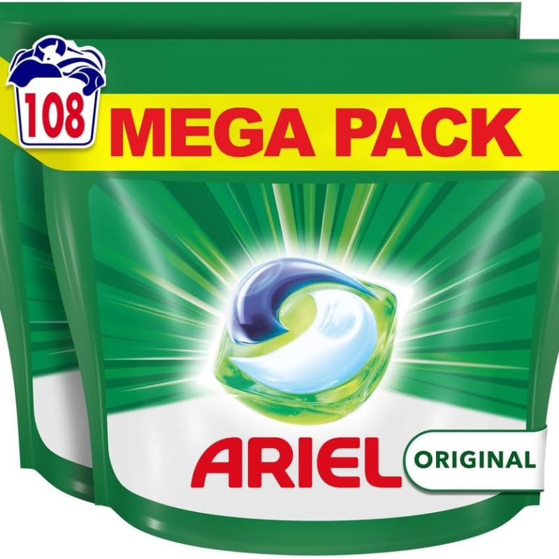 Ariel All-in-1 PODS Original Washing Liquid Laundry Detergent Tablets / Capsules, 108 Washes (54 x 2), Stain Remover For Clothes, Brilliant Cleaning Even In A Cold Wash