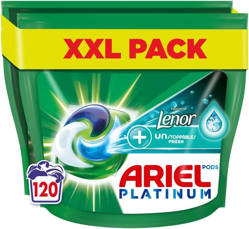 Ariel All-in-1 PODS Washing Liquid Laundry Detergent Tablets / Capsules, 120 Washes (60 x 2) Stain Remover For Clothes with Lenor Unstoppables, 2x Longer Lasting Freshness*