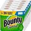 Bounty Quick-Size Paper Towels, White, 12 Family Triple Rolls = 36 Regular Rolls