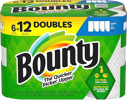 Bounty Select-A-Size Paper Towels, 6 Double Rolls, White, 90 Sheets Per Roll