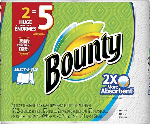 Bounty Select-A-Size Paper Towels, White, 2 Huge Rolls