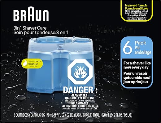 Braun Clean & Renew Refill Cartridges CCR, Replacement Shaver Cleaner Solution for Clean&Charge Cleaning System, Pack of 6