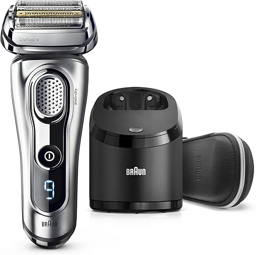 Braun Electric Razor for Men Foil Shaver with Precision Beard Trimmer, Rechargeable, Wet & Dry, Clean & Charge Station and Leather Travel Case, 6 Piece Set