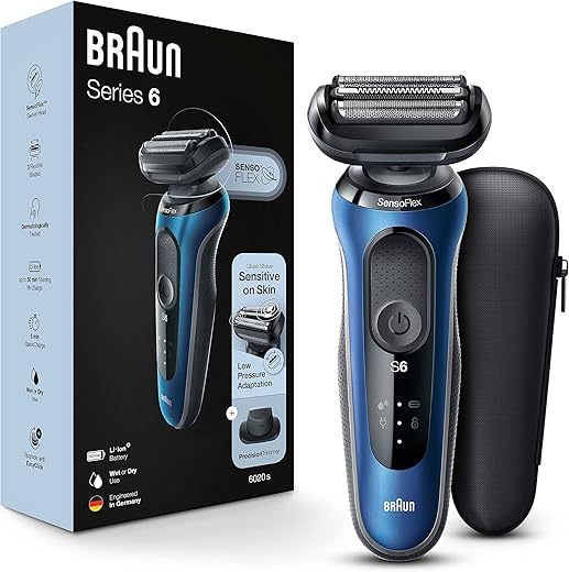 Braun Electric Razor for Men, Series 6 6020s SensoFlex Wet & Dry Foil Shaver with Precision Beard Trimmer, Rechargeable with Travel Case