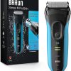 Braun Electric Series 3 Razor with Precision Trimmer, Rechargeable, Wet & Dry Foil Shaver for Men, Blue/Black, 4 Piece