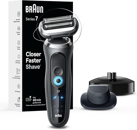 Braun Electric Shaver for Men, Series 7 7127cs, Wet & Dry Shave, Turbo & Gentle Shaving Modes, Waterproof Foil Shaver, Engineered in Germany, with Beard Trimmer, Charging Stand,...
