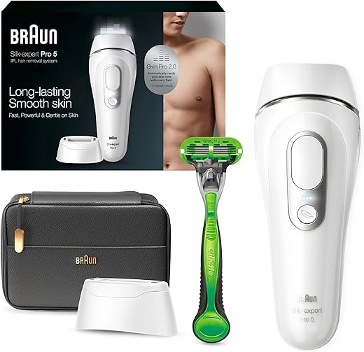 Braun IPL Long Lasting Laser Hair Removal Device for Men and Women, PL5145, with Gillette Razor, Pouch, and Wide Cap Head, Safe & Virtually Painless Alternative to Salon Hair...