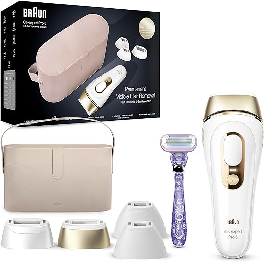 Braun IPL Silk·expert Pro 5 PL5347 Latest Generation IPL for Women and Men, At-Home Hair Removal System, White and Gold, with Wide Head and Two Precision Heads