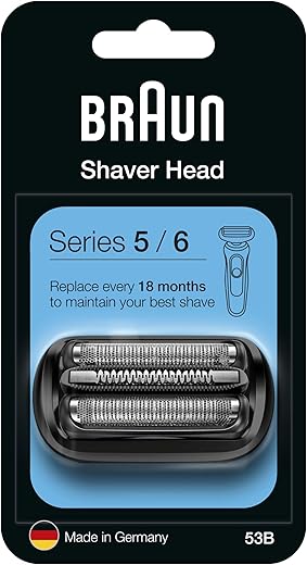 Braun Series 5 Electric Shaver Replacement Head, Easily Attach Compatible Head for New Generation Series 5/6 Shavers, 53B, Black