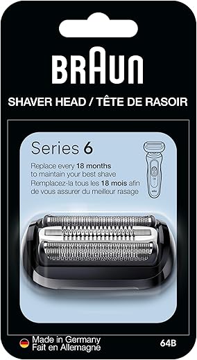 Braun Series 6 Electric Shaver Replacement Head with Sensitive Skinguard, Easily Attach Your Shaver Head, Compatible with New Generation Series 6 Shavers, 64B, Black