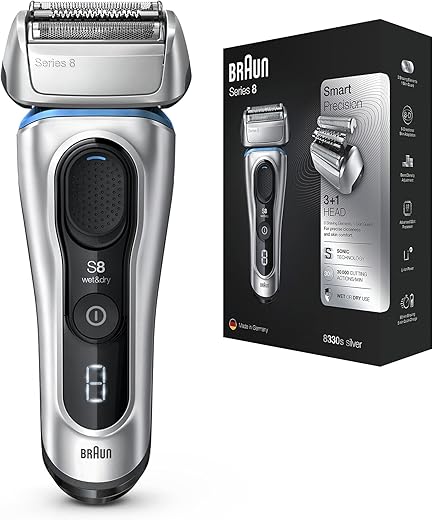 Braun Series 8 8330s Next Generation, Electric Shaver for Men, Rechargeable and Cordless Razor, Silver, Fabric Travel Case, Wet and Dry, Foil Shaver