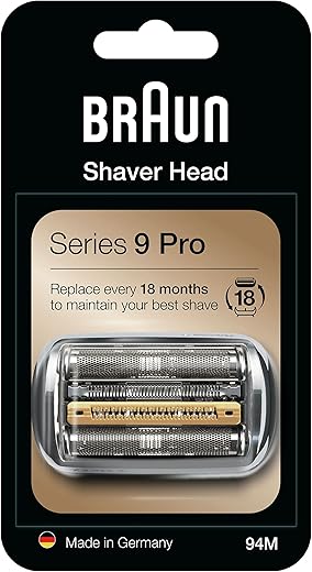 Braun Shaver Head Replacement Part 94M Silver, Compatible with Series 9 Pro and Series 9 Electric Razors for Men