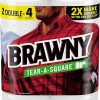 Brawny Tear-A-Square Paper Towels, 2 Double Rolls = 4 Regular Rolls, 3 Sheet Sizes (Quarter, Half, Full), Strength for All Messes, Cleanups, and Meal Prep
