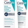 CeraVe Acne Foaming Cream Cleanser | Acne Treatment Face Wash with 4% Benzoyl Peroxide, Hyaluronic Acid, and Niacinamide | Cream to Foam Formula | Fragrance Free & Non...