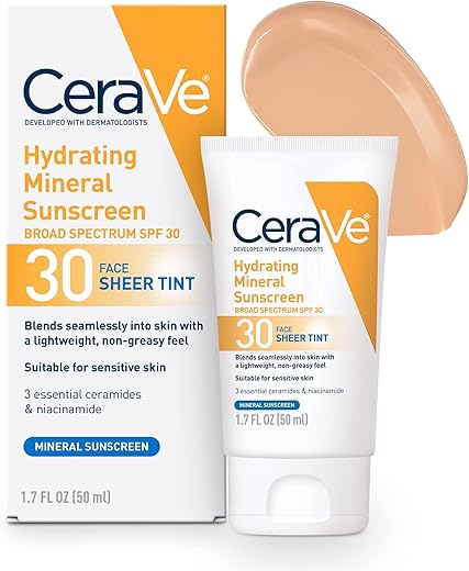 CeraVe Hydrating Mineral Sunscreen with Sheer Tint | Tinted Mineral Sunscreen with Zinc Oxide & Titanium Dioxide | Blends Seamlessly For Healthy Glow | Tinted Moisturizer with...