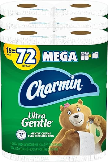 Charmin Ultra Gentle Toilet Paper, 18 Mega Rolls = 72 Regular Rolls