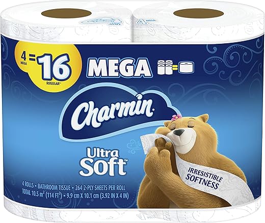 Charmin Ultra Soft Bathroom Tissue, 4 Count (Pack of 1), White 4 per Pack
