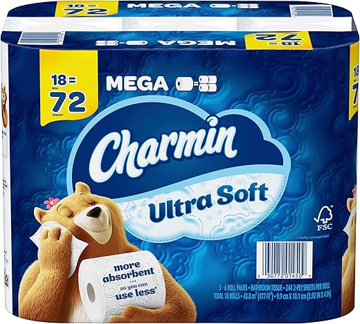 Charmin Ultra Soft Toilet Paper 18 Mega Rolls, 244 Sheets Per Roll