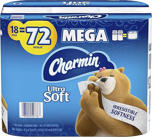 Charmin Ultra Soft Toilet Paper 18 Mega Rolls = 72 Regular Rolls