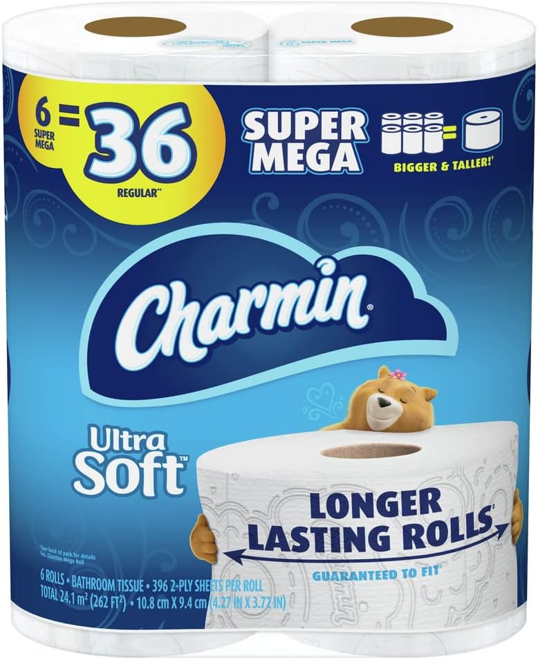 Charmin Ultra Soft Toilet Paper, 6 Super Mega Rolls = 36 Regular Rolls