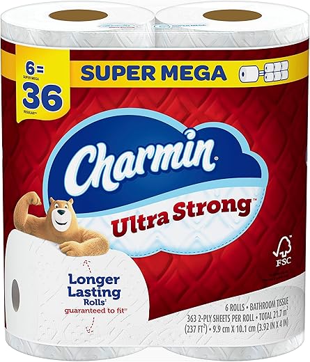 Charmin Ultra Strong Toilet Paper 6 Mega XL Rolls, 363 Sheets Per Roll (Packaging May Vary)