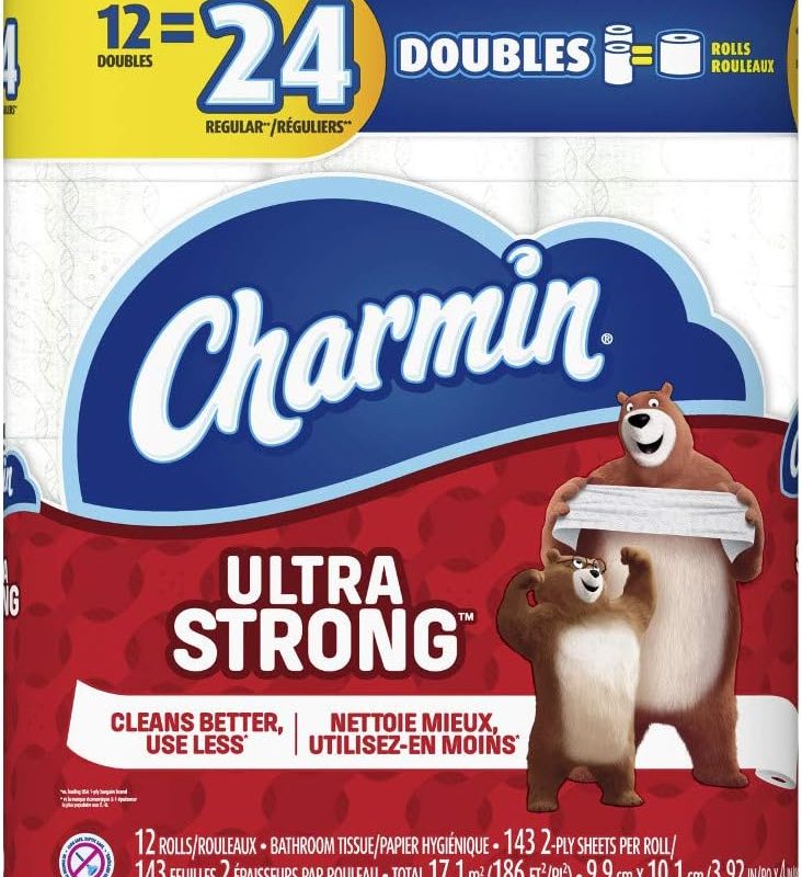 Charmin Ultra Strong Toilet Paper, Bath Tissue, Double Roll, 12 Count of 143 Sheets Per Roll
