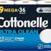 Cottonelle Ultra Clean Toilet Paper, 1-Ply, Strong Tissue, 36 Mega Rolls (312 Sheets per Roll), Packaging May Vary
