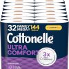 Cottonelle Ultra Comfort Toilet Paper with Cushiony CleaningRipples Texture, 32 Family Mega Rolls (32 Family Mega Rolls = 144 Regular Rolls) (8 Packs of 4), 296 Sheets per Roll,...