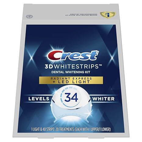 Crest 3D Whitestrips, Radiant Express with LED Accelerator Light, Teeth Whitening Strip Kit, 40 Strips