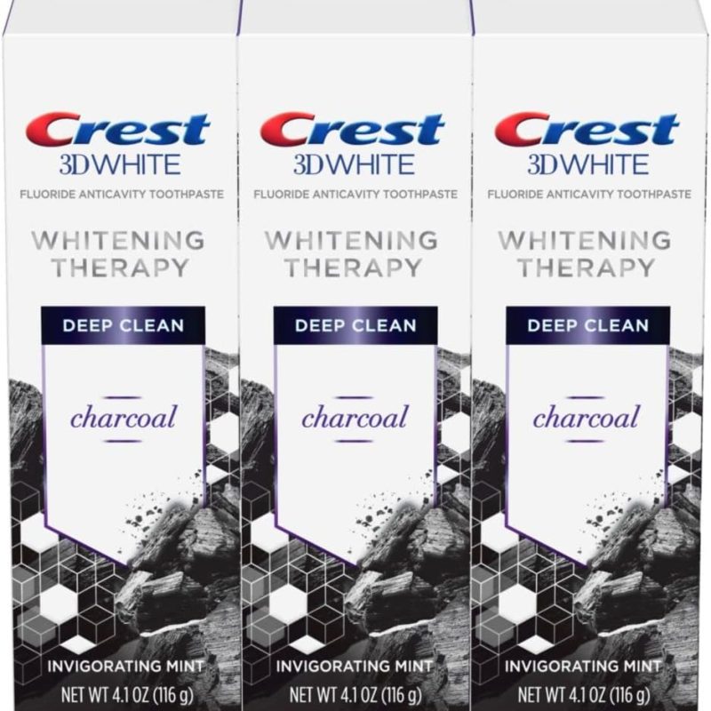 Crest Charcoal 3D White Toothpaste, Whitening Therapy Deep Clean with Fluoride, Invigorating Mint, 4.1 Oz (Pack of 3)