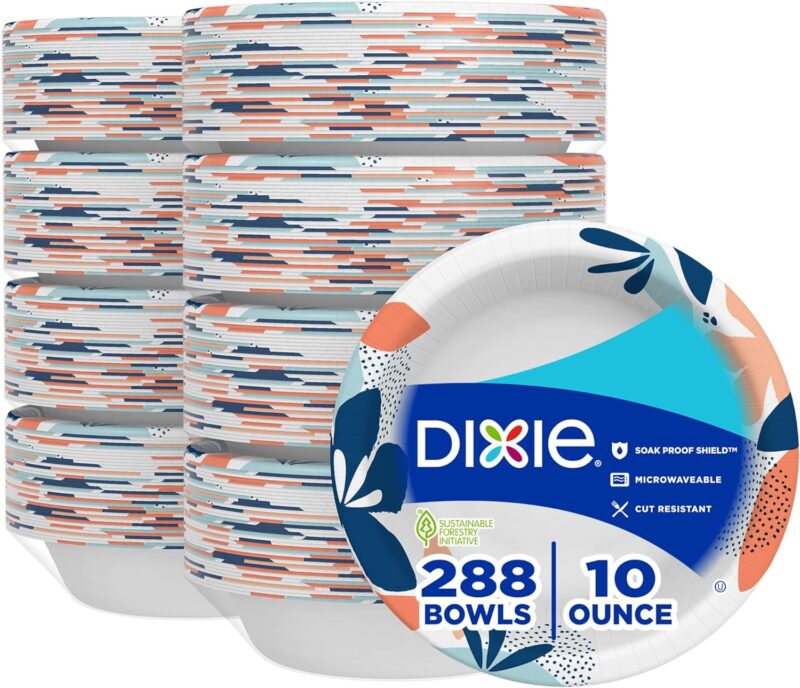 Dixie Paper Bowls, 10 oz Dessert or Light Lunch Size Printed Disposable Bowls, 36 Count (Pack of 8), White
