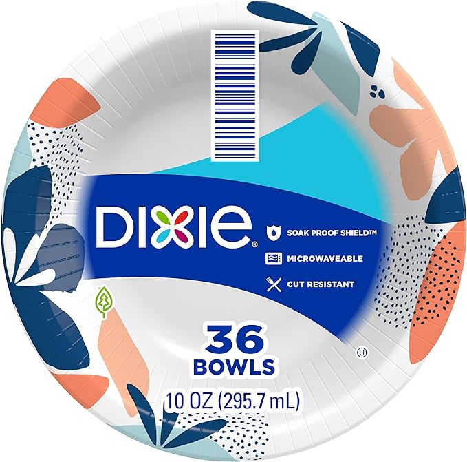 Dixie Paper Bowls, 10 oz Dessert or Light Lunch Size Printed Disposable Bowls, 36 Count