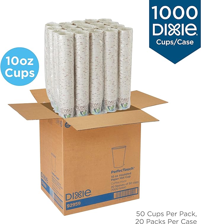 Dixie PerfecTouch 10 Oz. Insulated Paper Hot Coffee Cup by GP PRO (Georgia-Pacific), Coffee Haze, 92959, 1,000 Count (50 Cups Per Sleeve, 20 Sleeves Per Case), Coffee Haze