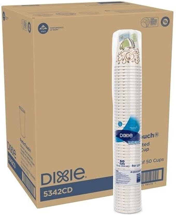 Dixie PerfecTouch 12oz Insulated Paper Hot Cup by GP PRO (Georgia-Pacific), Fits Large Lids, Coffee Haze, 5342CD, 1000 Count (50 Cups Per Pack, 20 Packs Per Case)