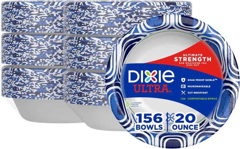 Dixie Ultra Disposable Paper Bowls, 20oz, Dinner or Lunch Size Printed Disposable Bowls, 26 Count (Pack of 6)