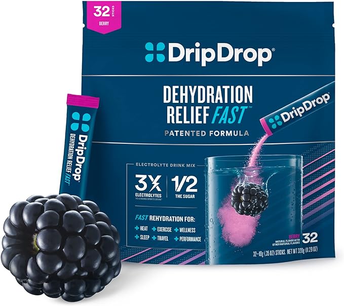 DripDrop Hydration – Electrolyte Powder Packets – Berry – 32 Count