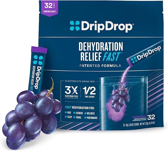 DripDrop Hydration – Electrolyte Powder Packets – Concord Grape – 32 Count