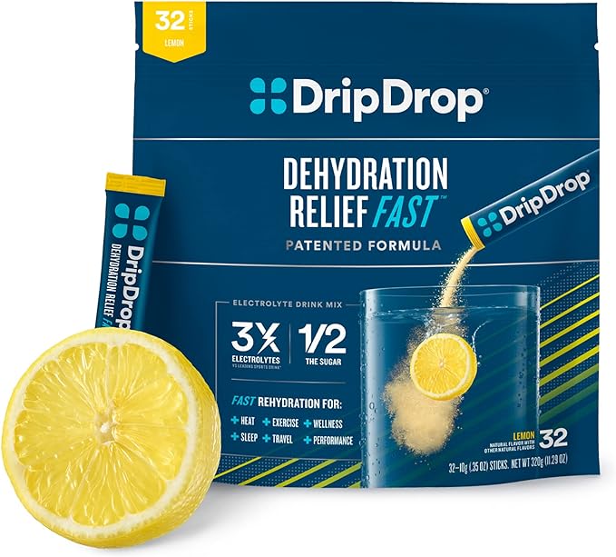 DripDrop Hydration – Electrolyte Powder Packets – Lemon – 32 Count