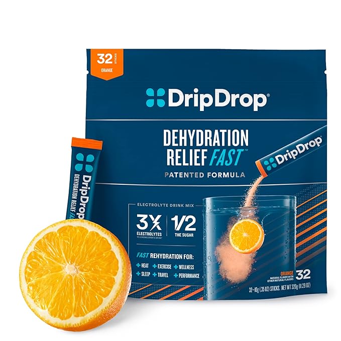 DripDrop Hydration – Electrolyte Powder Packets – Orange – 32 Count