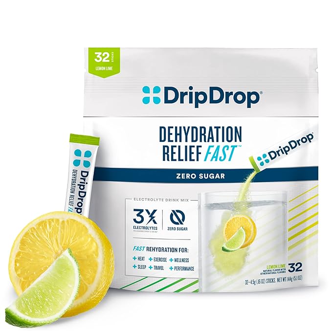 DripDrop Hydration – Zero Sugar Electrolyte Powder Packets Keto – Lemon Lime – 32 Count