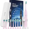 Electric Toothbrush for Adults with 8 Brush Heads, Sonic Toothbrush Rechargeable with a Holder & Travel Case, 2.5 Hours Charge for 120 Days Use - Pink
