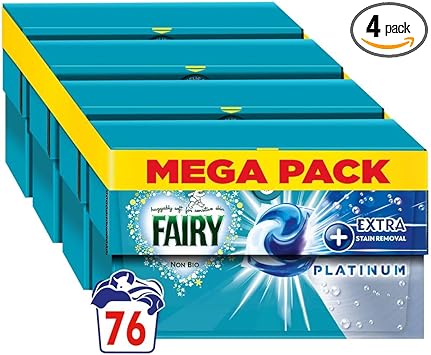 Fairy Non Bio All-in-1 PODS Laundry Detergent Washing Liquid Tablets / Capsules, 76 Washes (4x19), With Platinum Extra Stain Removal For Sensitive Skin