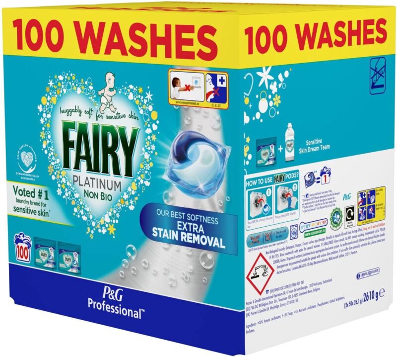 Fairy Non Bio Platinum Pods with Extra Stain Removal, 100 Wash