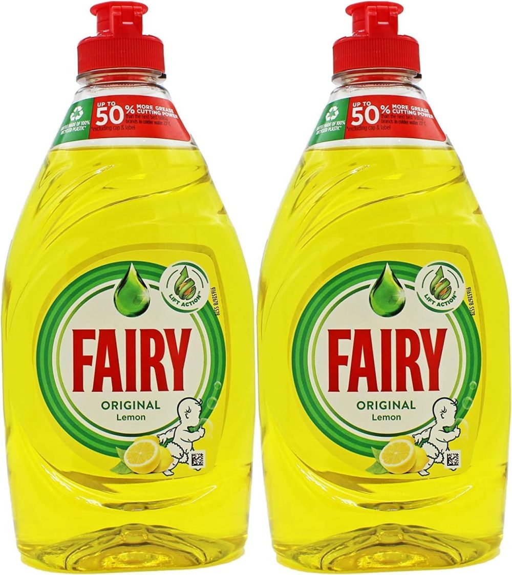 Fairy Original Lemon Washing Up Liquid | Pack of 2 x 320 ml | Dishes Grease Cleaner